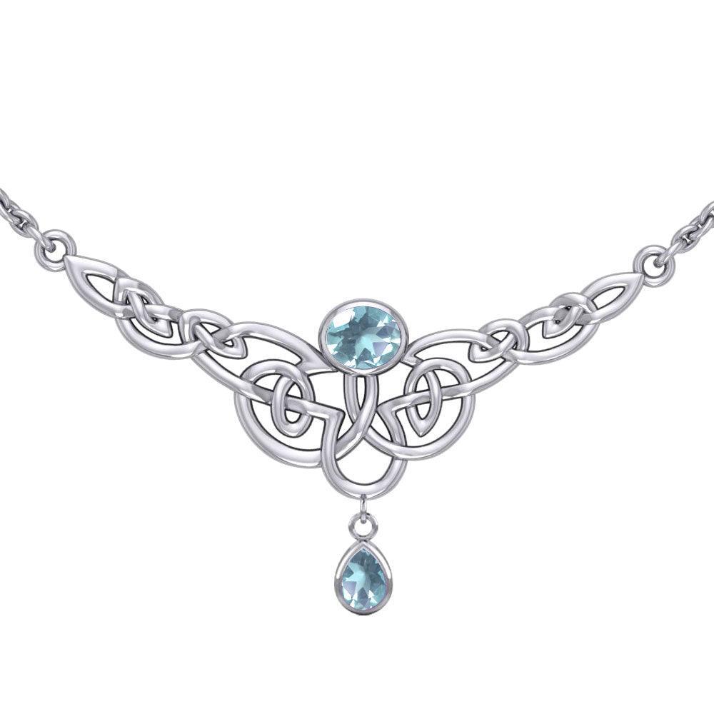 Celtic Knotwork Silver Necklace with Dangling Gemstone TN259 - peterstone.dropshipping