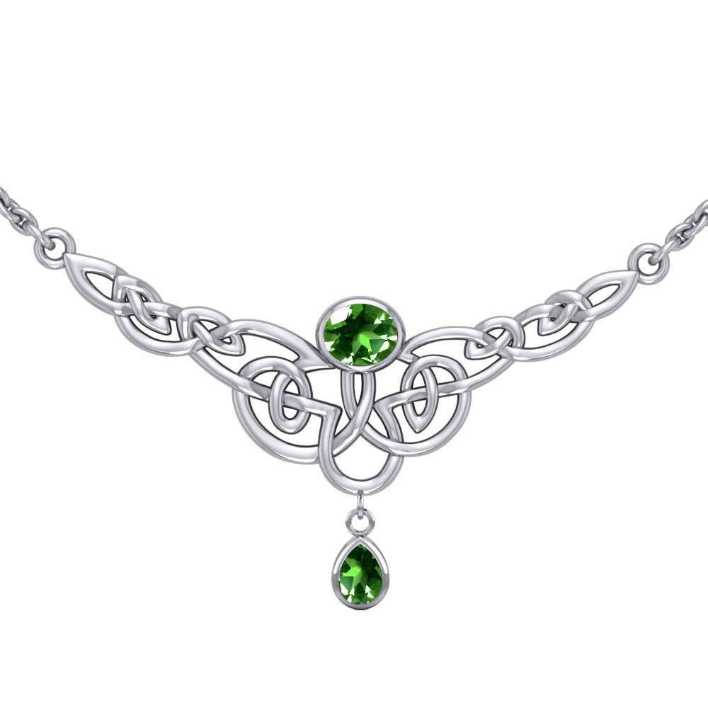Celtic Knotwork Silver Necklace with Dangling Gemstone TN259 - peterstone.dropshipping