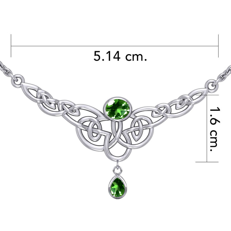 Celtic Knotwork Silver Necklace with Dangling Gemstone TN259