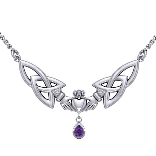 A love in full extent ~ Celtic Knotwork Claddagh Sterling Silver Necklace Jewelry with Gemstone TN260 - peterstone.dropshipping