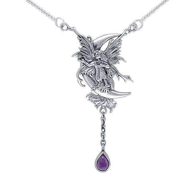Stargazer Faery Silver Necklace With Dangling Gemstone by Amy Brown TN298 - peterstone.dropshipping