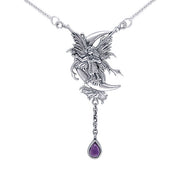 Stargazer Faery Silver Necklace With Dangling Gemstone by Amy Brown TN298
