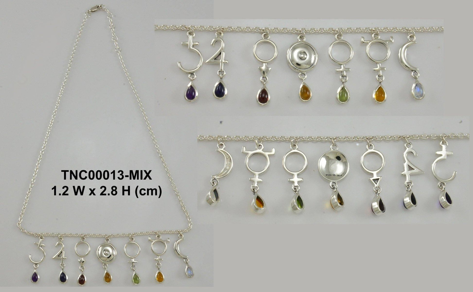 In the realm of pure expression ~ Sterling Silver Planetary Symbols Necklace Jewelry with Gemstones TNC013 - Wholesale Jewelry