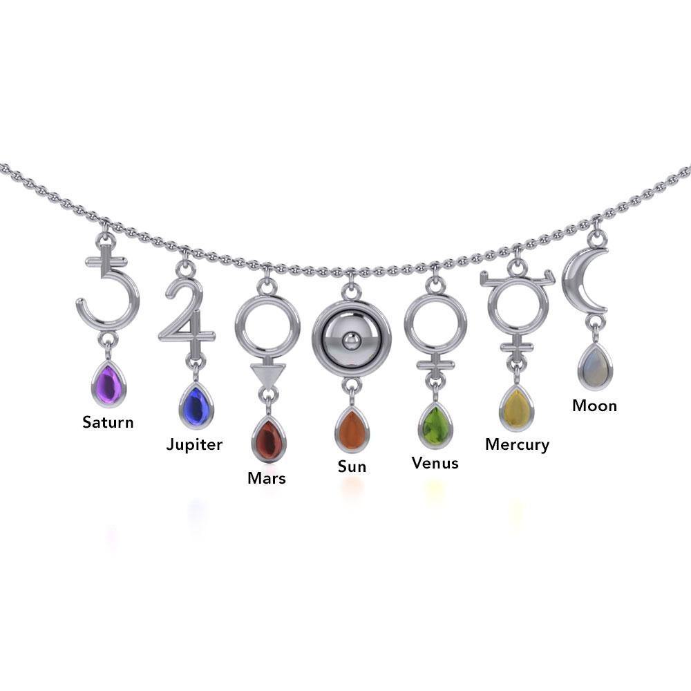 In the realm of pure expression ~ Sterling Silver Planetary Symbols Necklace Jewelry with Gemstones TNC013 Necklace