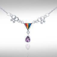 Two Women Rainbow Triangles Silver Necklace TNC043 Necklace