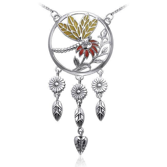 Silver Dragonfly Necklace with Colored Enamel TNC050 Necklace