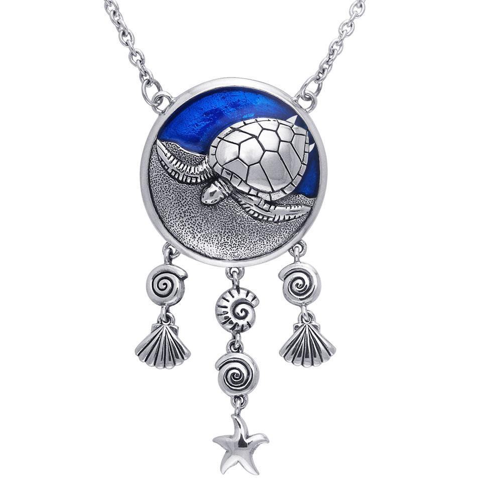 Sterling Silver Sea Turtle Necklace with Navy Blue Enamel by Ted Andrews TNC070 Necklace