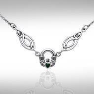 A traditional token loyalty, friendship, and romantic love ~ Celtic Knotwork Claddagh Sterling Silver Necklace Jewelry with Gemstone TNC082 Necklace