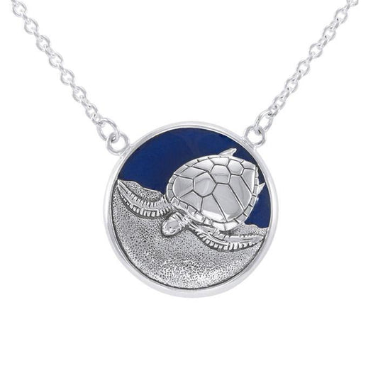 Sterling Silver Turtle with Navy blue Enamel Necklace by Ted Andrews TNC117