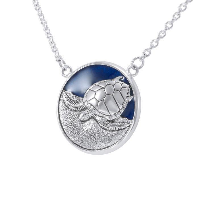 Sterling Silver Turtle with Navy blue Enamel Necklace by Ted Andrews TNC117