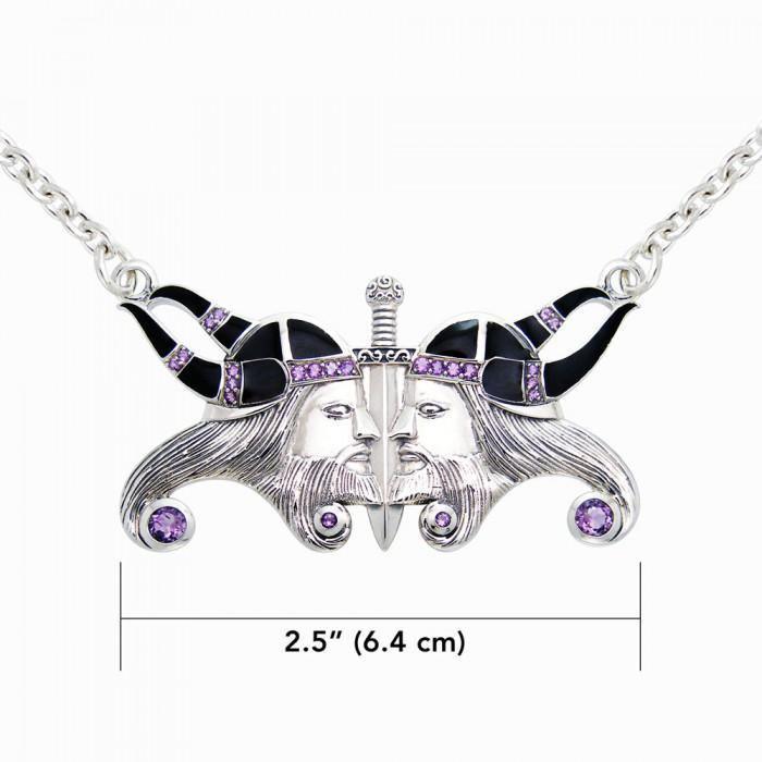 Viking Warrior Sterling Silver Necklace with Gemstone