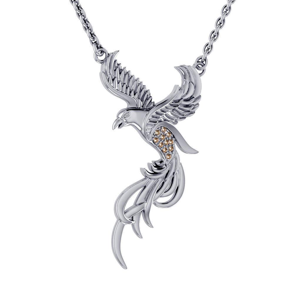 Alighting breakthrough of the Mythical Phoenix ~ Sterling Silver Jewelry Necklace with Gemstones Accents TNC232 Necklace
