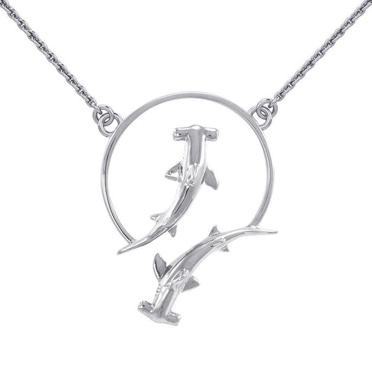 Double Hammerhead Shark Sterling Silver Necklace TNC434 Necklace
