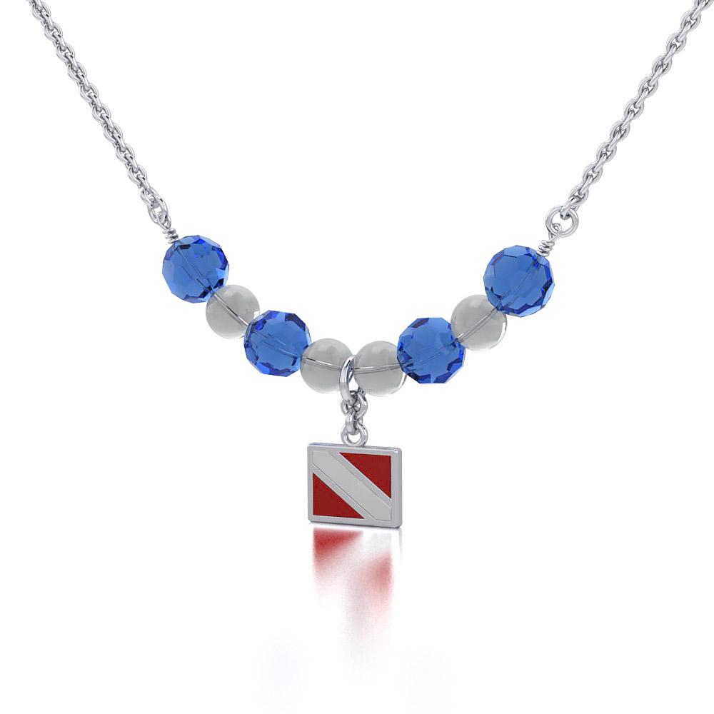 Silver Dive Flag with Red and White Enamel Bead Necklace TNC465 Necklace