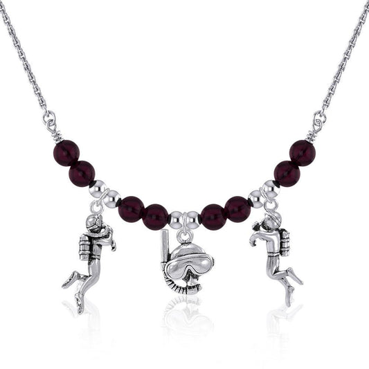 Silver Dive Mask and Divers Bead Necklace TNC478 - Peter Stone Wholesale