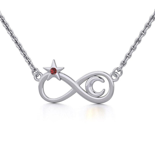 Infinity Moon and Star Silver Necklace with Gemstone TNC486 - Peter Stone Wholesale