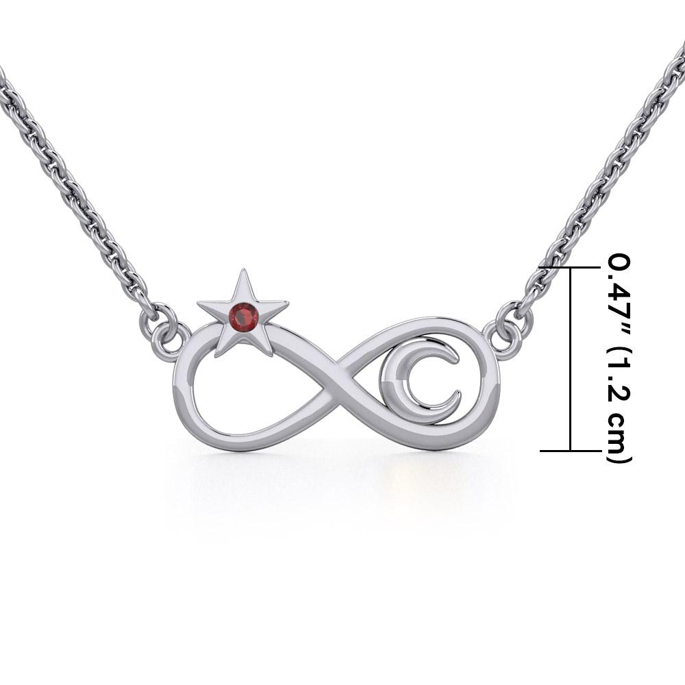 Infinity Moon and Star Silver Necklace with Gemstone TNC486 - Peter Stone Wholesale