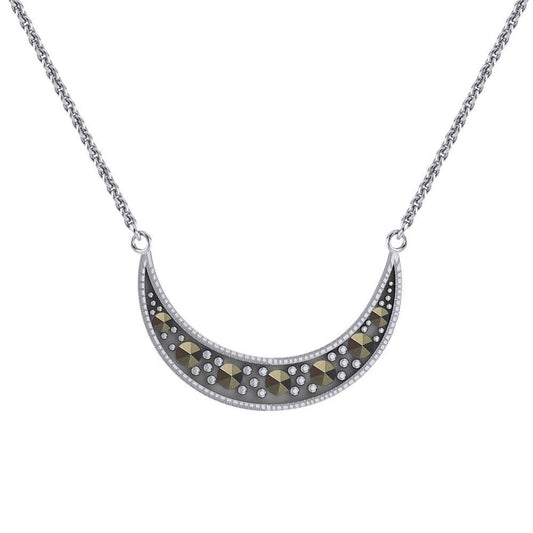 Crescent Moon Sterling Silver Necklace with Marcasite TNC530 Necklace