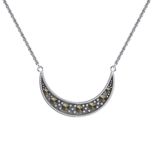 Crescent Moon Sterling Silver Necklace with Marcasite TNC530 Necklace