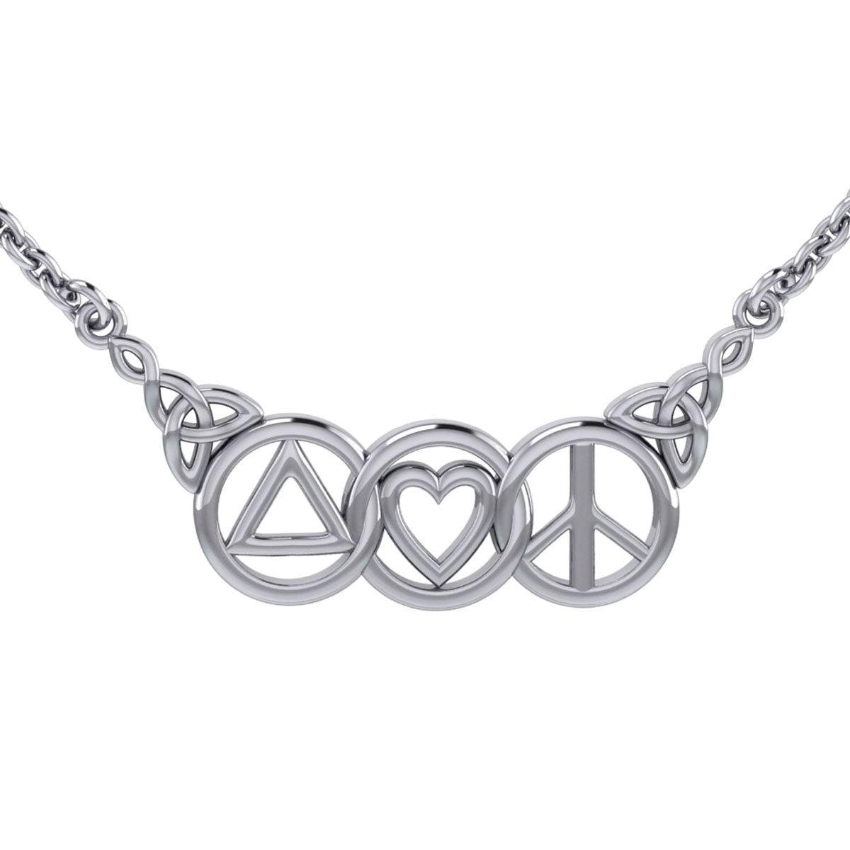 Love Peace and Recovery Silver Necklace TNC556 - peterstone.dropshipping