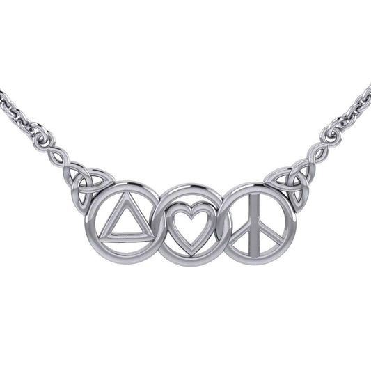 Love Peace and Recovery Silver Necklace TNC556 - peterstone.dropshipping