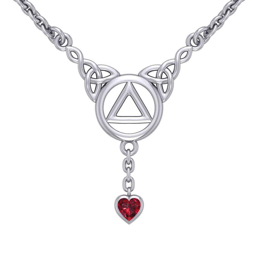 Love and Recovery Silver Necklace with Dangling Heart Gemstone TNC557 - peterstone.dropshipping