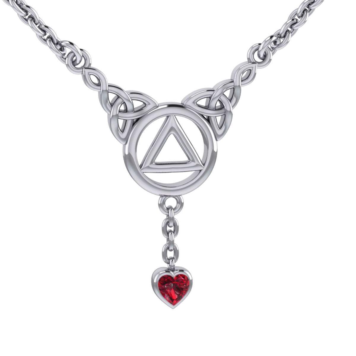 Love and Recovery Silver Necklace with Dangling Heart Gemstone TNC557 - peterstone.dropshipping