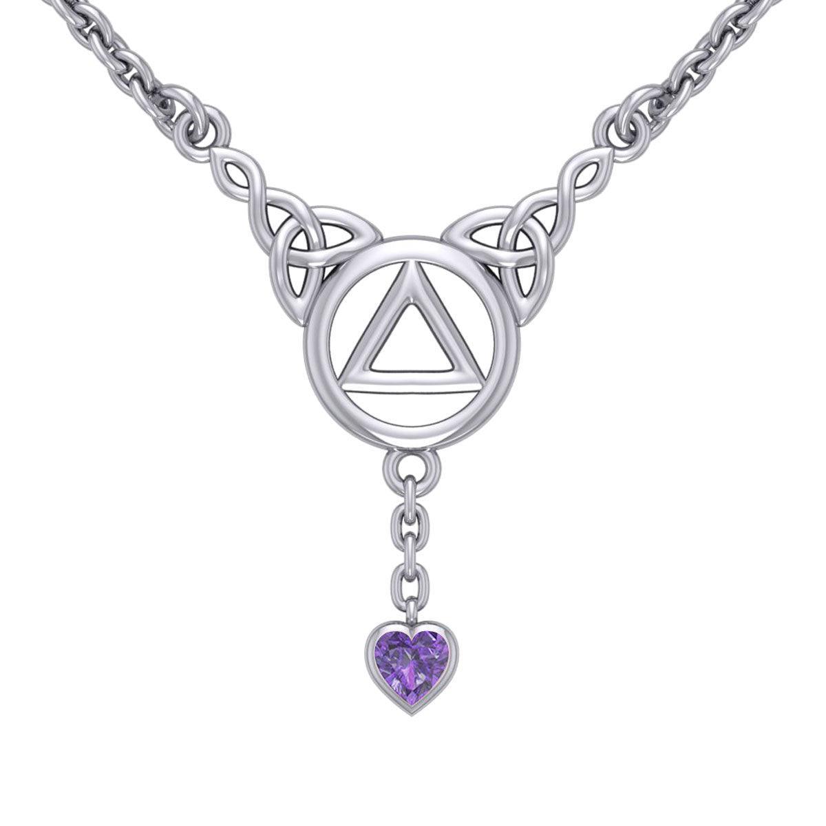 Love and Recovery Silver Necklace with Dangling Heart Gemstone TNC557 - peterstone.dropshipping