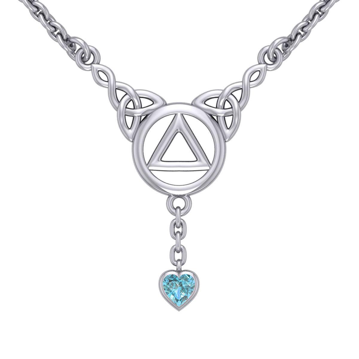 Love and Recovery Silver Necklace with Dangling Heart Gemstone TNC557 - peterstone.dropshipping