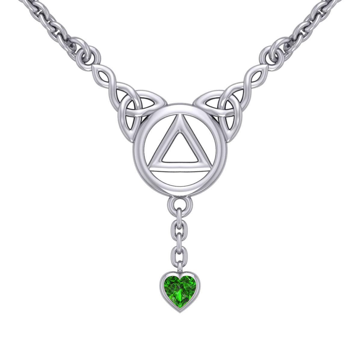 Love and Recovery Silver Necklace with Dangling Heart Gemstone TNC557 - peterstone.dropshipping