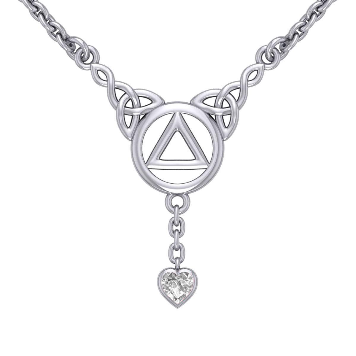 Love and Recovery Silver Necklace with Dangling Heart Gemstone TNC557 - peterstone.dropshipping