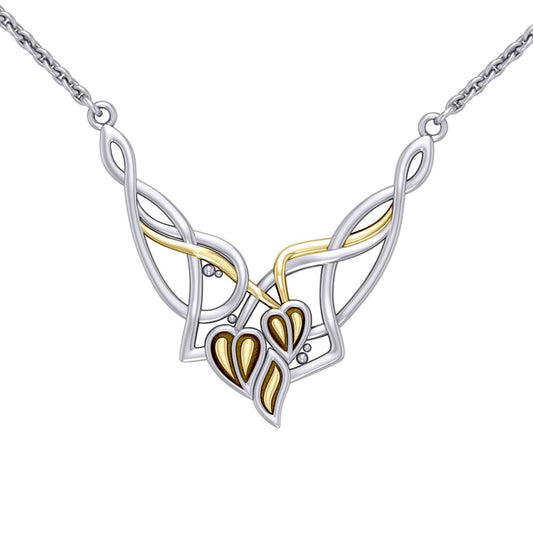Celtic Knot Ivy Leaves Silver and Gold Accent Necklace TNV017