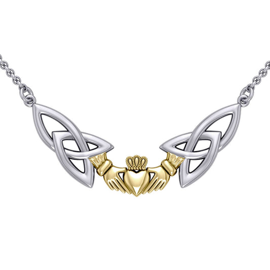 Celtic Trinity Knot Claddagh Silver and Gold Necklace TNV093