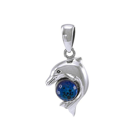 Dolphin and Stone Silver Pendant TP070 Pendant
