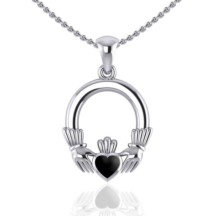 Am eduring symbol to last ~ Celtic Knotwork Irish Claddagh Sterling Silver Pendant Jewelry with a Gemstone Inlay TP101 Pendant