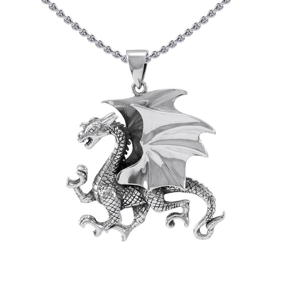 All geared and ready ~ Sterling Silver Jewelry Clawing Dragon Pendant TP1109 Pendant