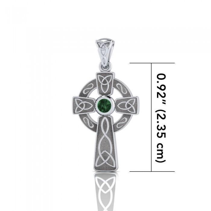 Celtic Knotwork Cross Silver Pendant with Gem TP1412