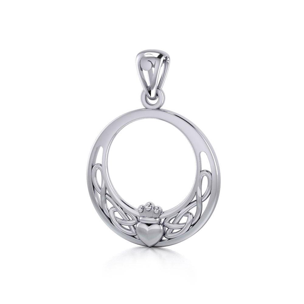 Celtic Claddagh & Celtic Knotwork Silver Pendant TPD5749 - Wholesale Jewelry