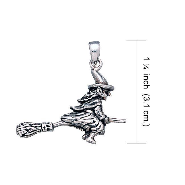 A mystical and playful ride ~ Sterling Silver Witch on Broomstick Pendant Jewelry TP1527 Pendant