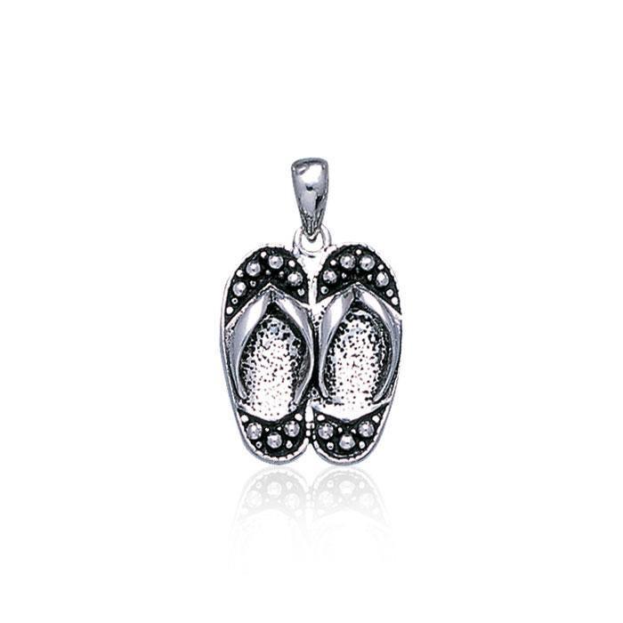 Happy Feet ~ Sterling Silver Large Flip Flops Pendant Jewelry TP2663 Pendant