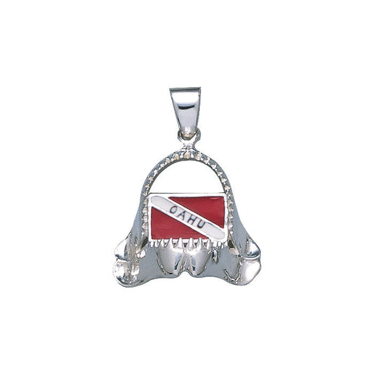 Shark Jaw with Dive Flag and Oahu Island Silver Pendant TP3019