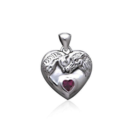 Double Horse with Heart Gemstone Pendant TP3049 Pendant