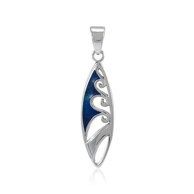 Wave-designed Surfboard ~ Sterling Silver Pendant Jewelry TP3052 Pendant