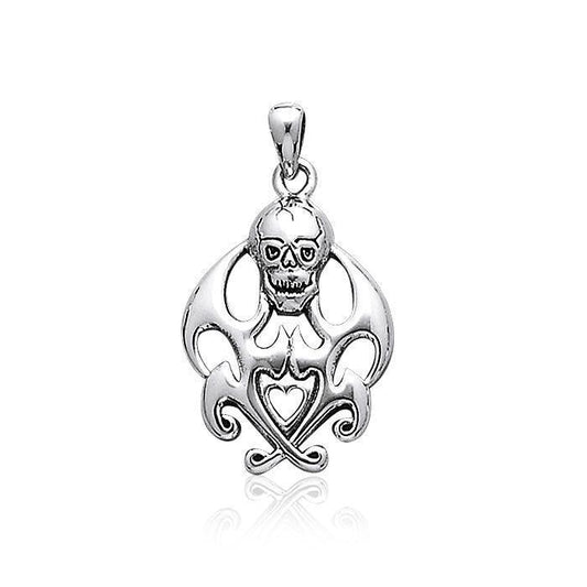 Skull with Flames Silver Pendant TP3053 Pendant