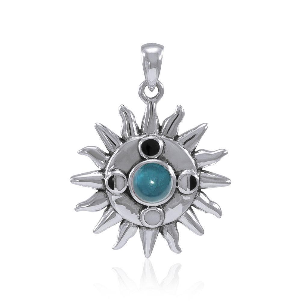 Sun With Gem Center And Moon Phases Pendant TP3145 Pendant