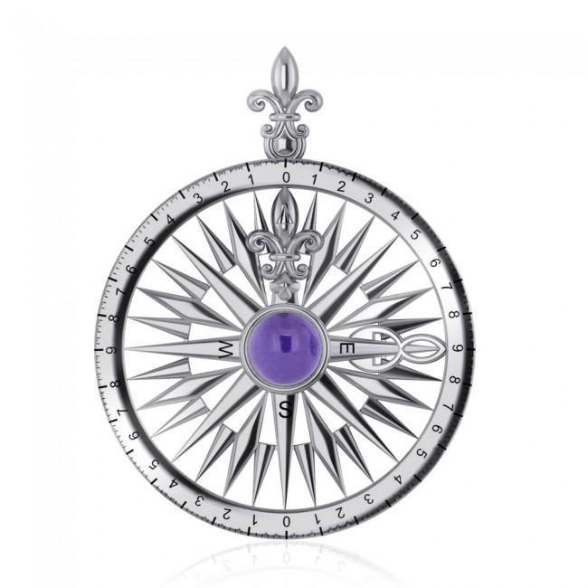 Compass Rose Silver Pendant With Gemstone TP3152 - peterstone.dropshipping