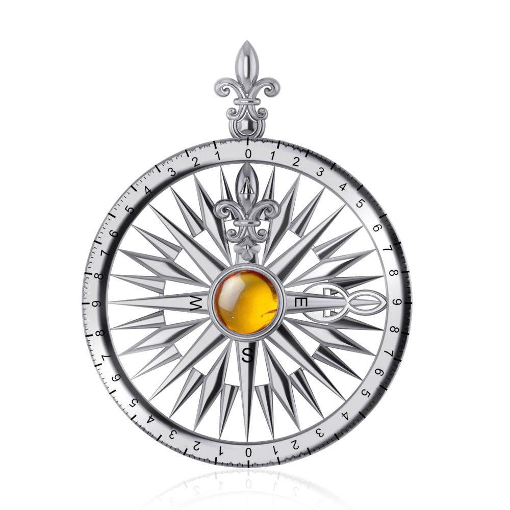 Compass Rose Silver Pendant With Gemstone TP3152 - peterstone.dropshipping