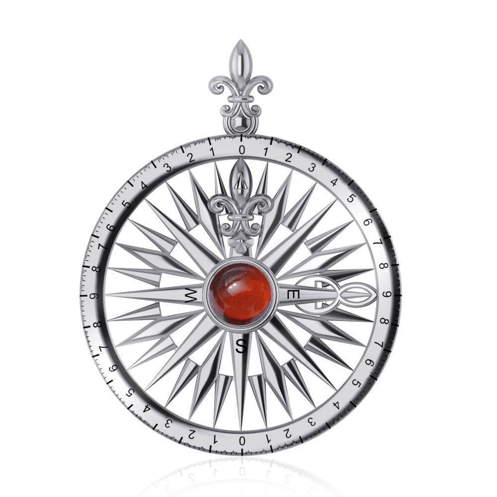 Compass Rose Silver Pendant With Gemstone TP3152 - peterstone.dropshipping