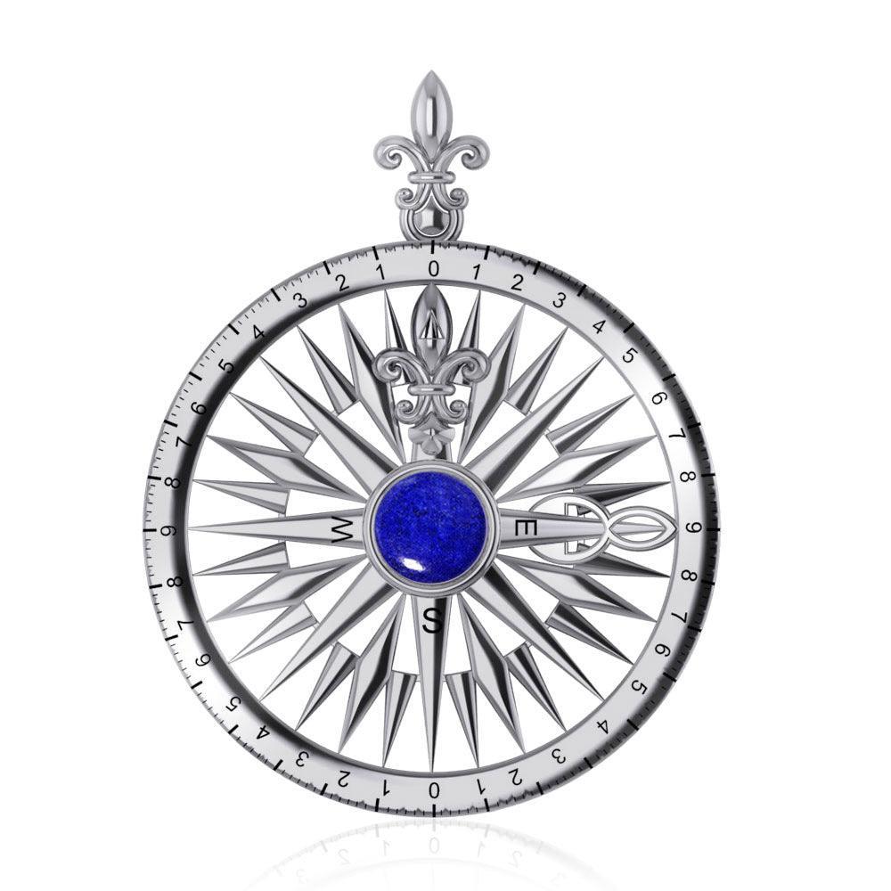 Compass Rose Silver Pendant With Gemstone TP3152 - peterstone.dropshipping