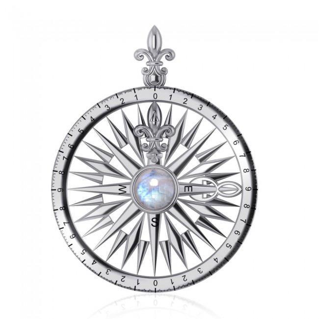 Compass Rose Silver Pendant With Gemstone TP3152 - peterstone.dropshipping